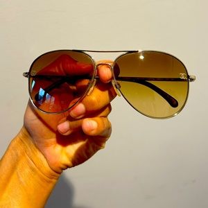 Chanel Pilot sunglasses, titanium and calfskin